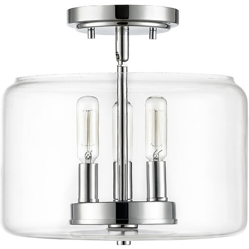 Asheville 3 Light 11 inch Chrome Indoor Semi-Flush Ceiling Light